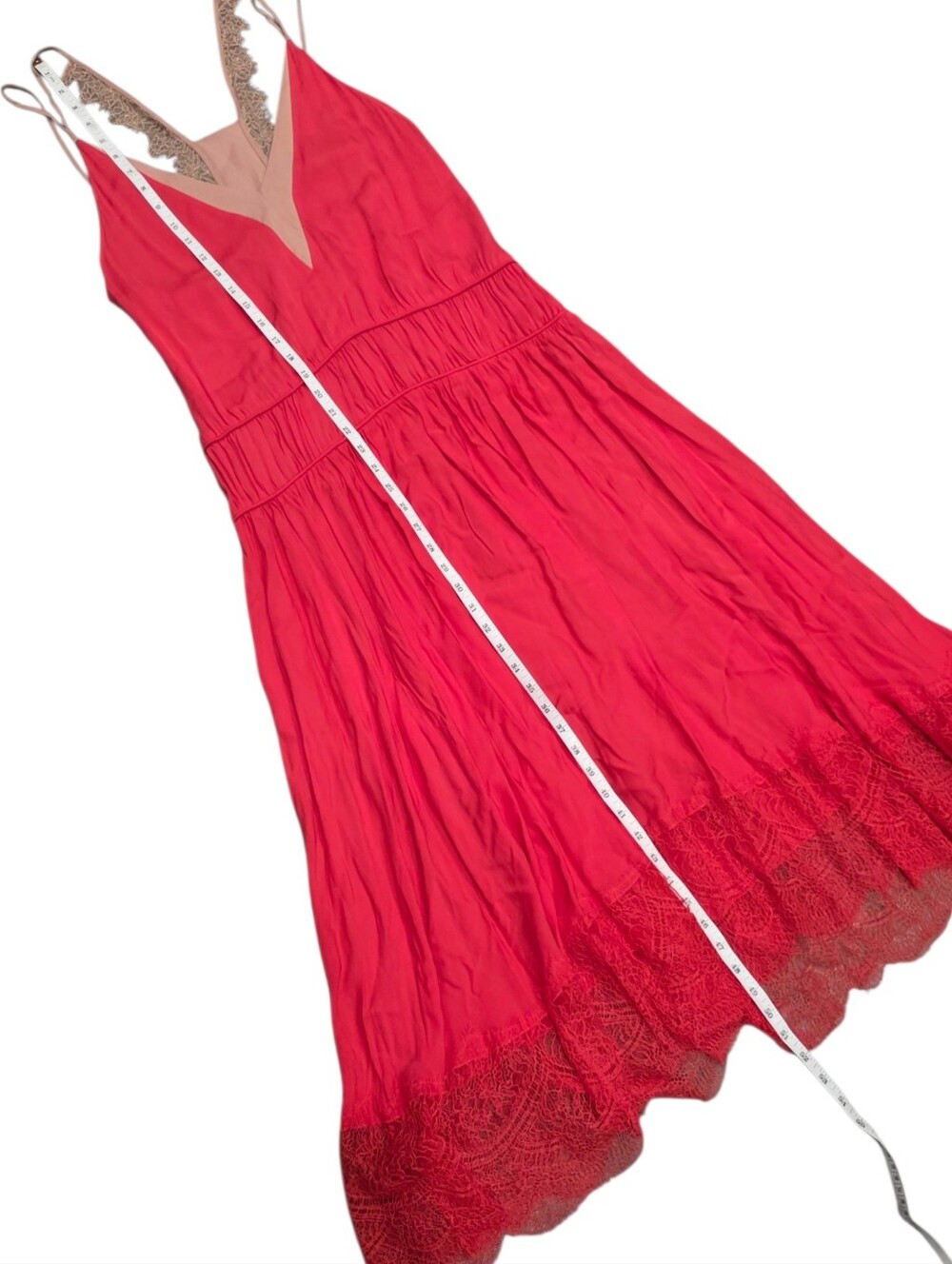 ​REISS Henley Romantic Lace Cami Midi Dress in Coral Red EU38/US 6 - Picture 9 of 15